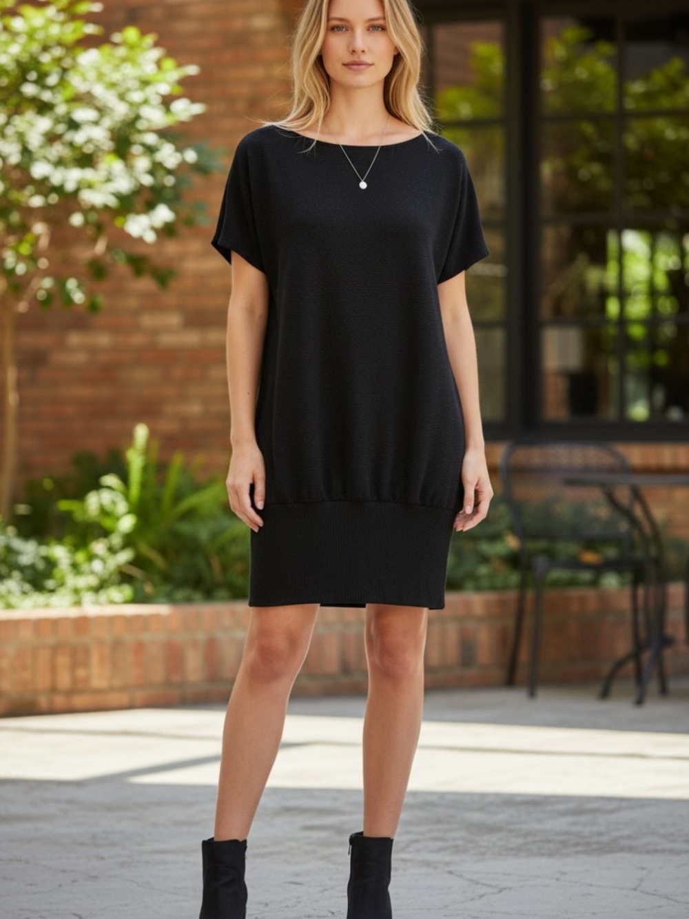 H by Halston Women’s Small Black Crepe Short-Sleeve Drop Waist Mini Dress Casual